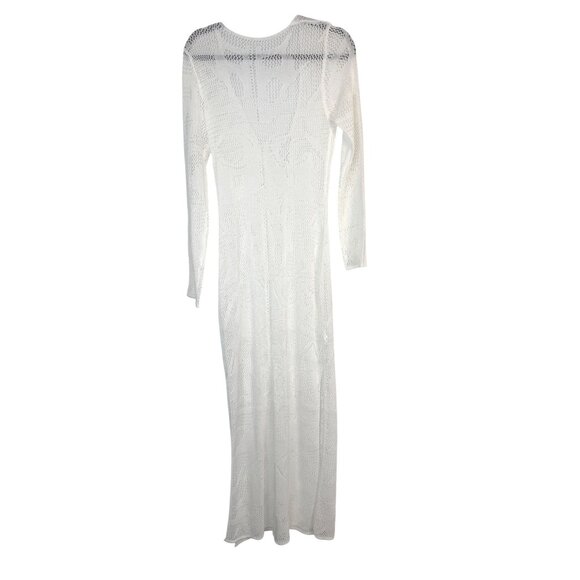 Boho Gypsy Beach White Goddess Maxi Crochet V-Neck Cover-up - Picture 6 of 10